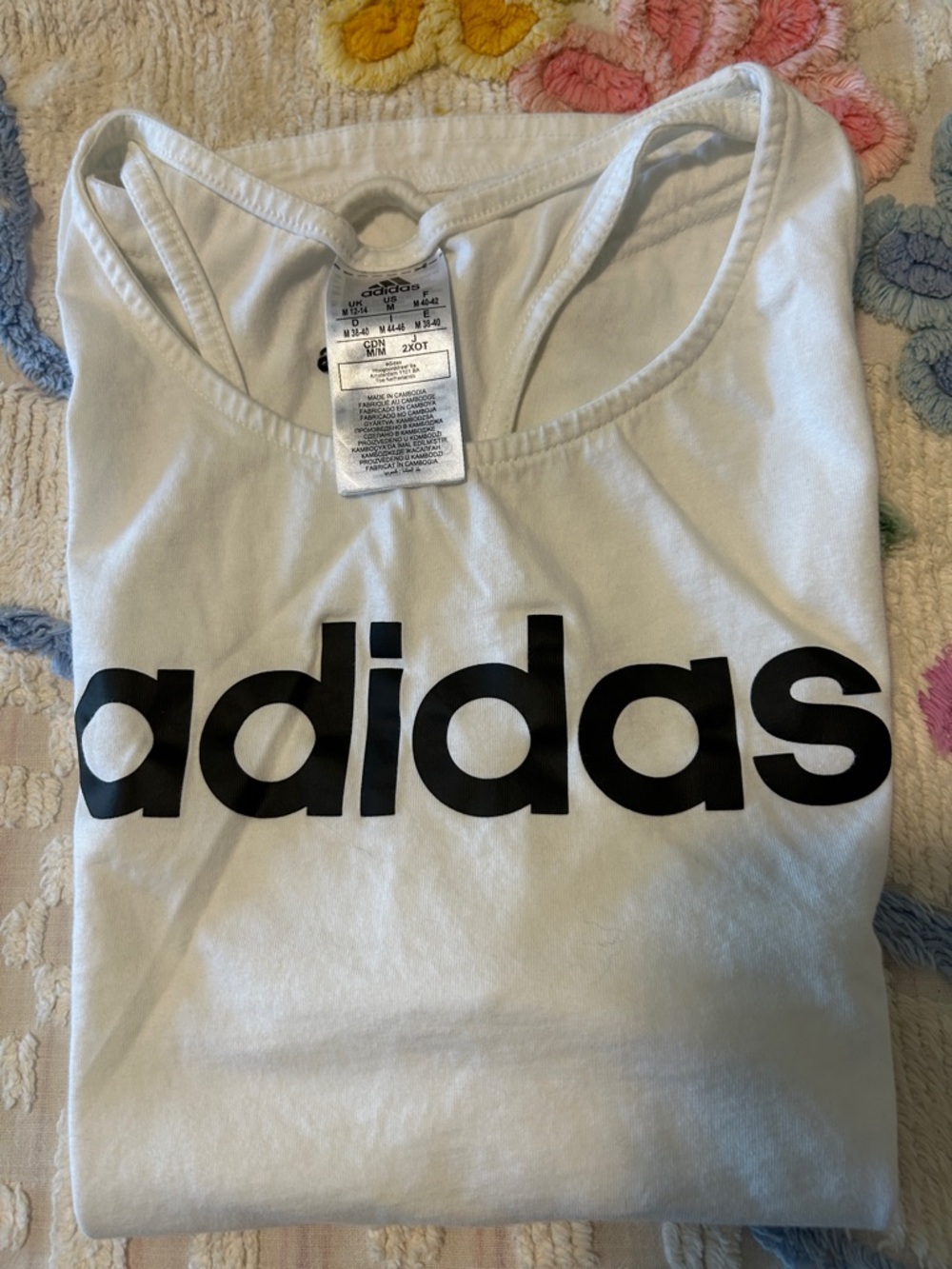 adidas White Tank Top with Black Logo Front